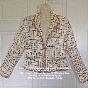 NWT Carmen Marc Valvo white with gold sequin blazer, 36" bust, Neiman Marcus tag